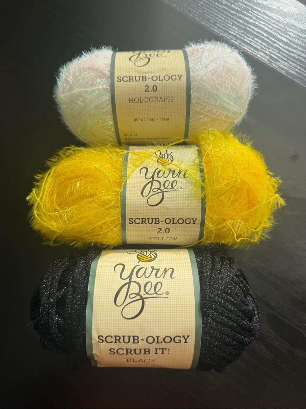 Bundle of 3 Yarn Bee Scrub-Ology Holograph/Yellow/Black Yarn Trio